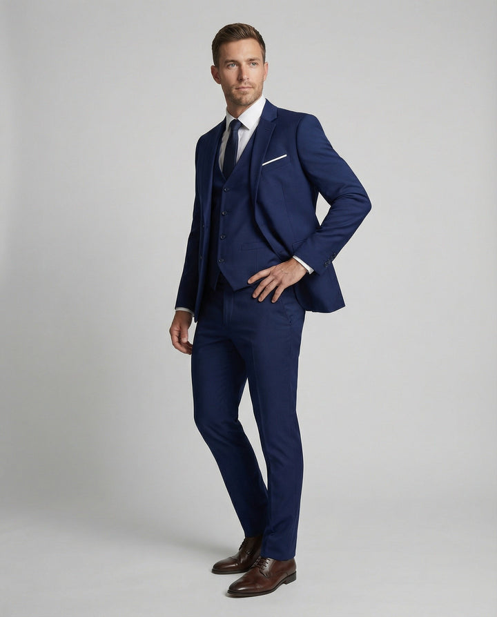 Sophisticated men's three-piece suit: perfect for weddings, proms, and office professional attire.