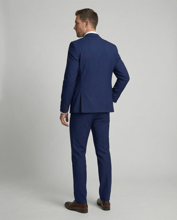 Classic tailored men's business suit set with jacket, vest & trousers; ideal formal occasion wear.