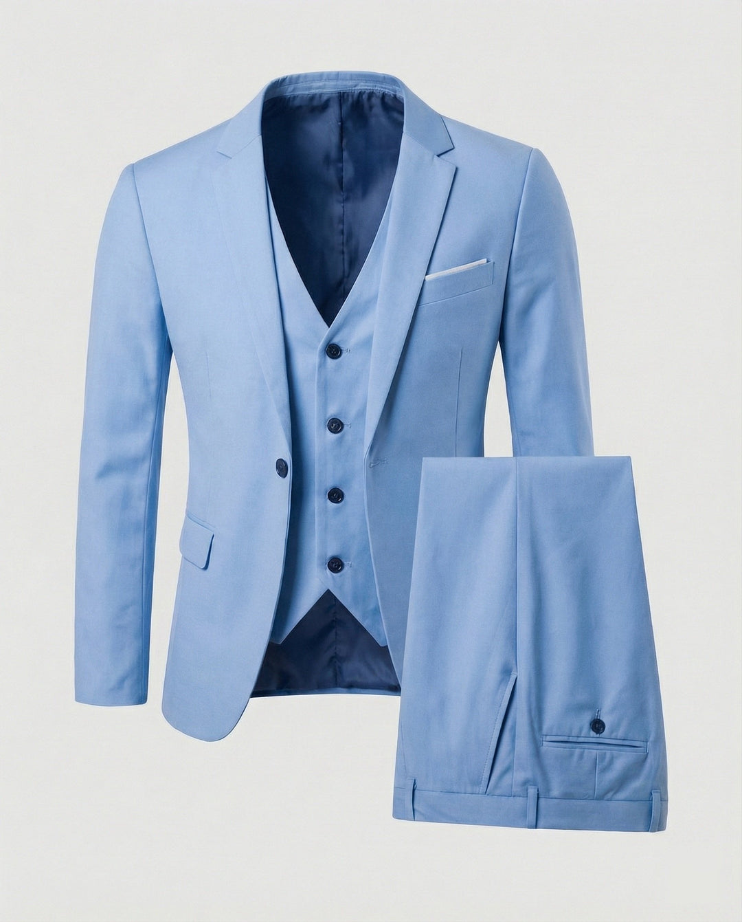 Handsome men's three-piece suit, an elegant choice for wedding guests, prom night, or business attire.