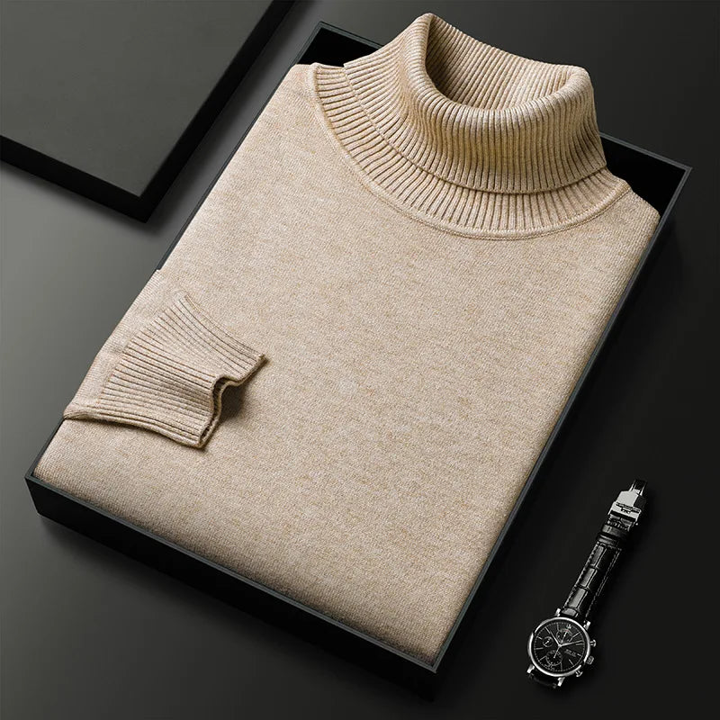 Elegant men's turtleneck sweater in a classic style, perfect for fall and winter fashion. Casual chic menswear.