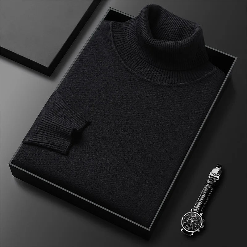 Fashionable men's elegant turtleneck sweater, key for modern fall & winter menswear and classic style ensembles.