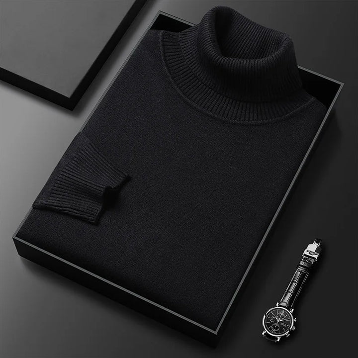 Fashionable men's elegant turtleneck sweater, key for modern fall & winter menswear and classic style ensembles.