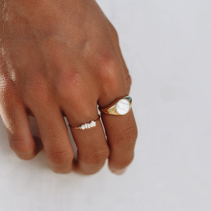 Dainty freshwater pearl ring, 'Isolde' design, perfect women's jewelry in gold or silver.