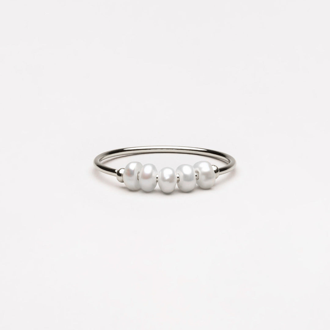 Hypoallergenic silver-tone pearl ring with multiple tiny freshwater pearls, elegant gift for her.