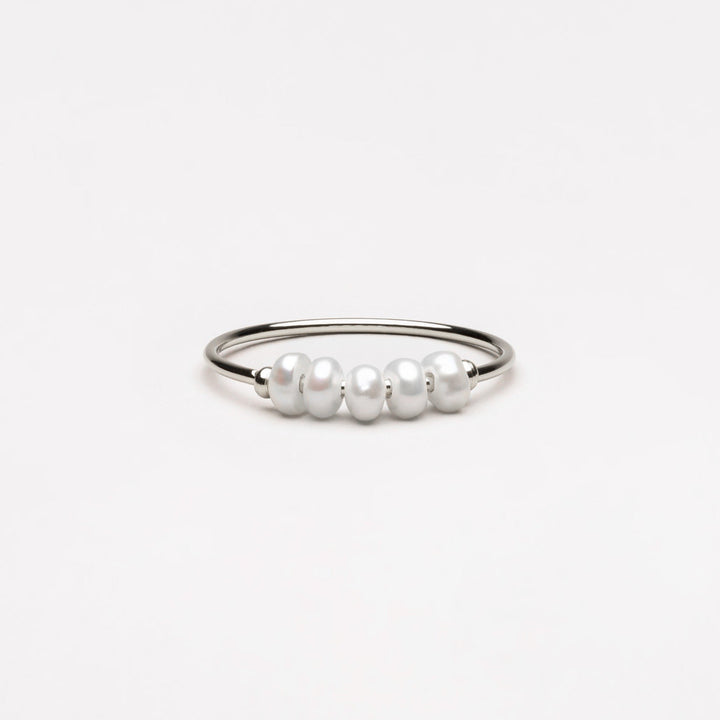 Hypoallergenic silver-tone pearl ring with multiple tiny freshwater pearls, elegant gift for her.