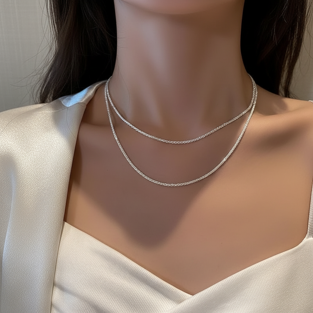 Women's sleek minimalist necklace, a timeless fashion accessory.