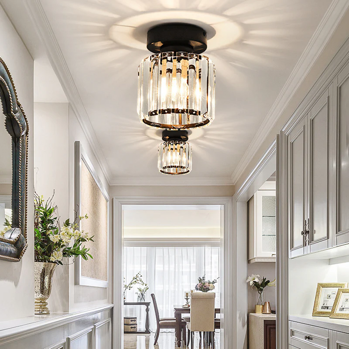Elegant modern crystal ceiling light for living room, a shimmering flush mount lighting fixture.