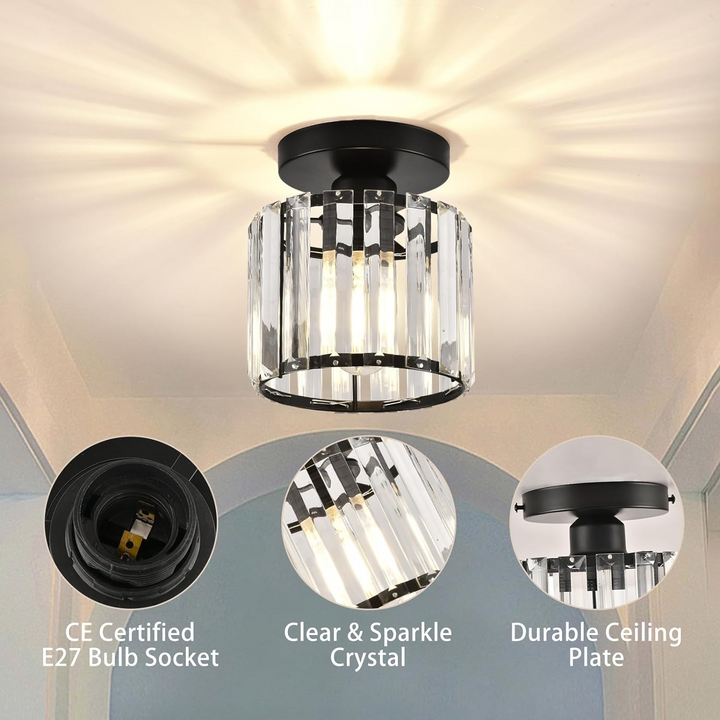 Hallway modern crystal ceiling light, elegant flush mount fixture with shimmering accents.