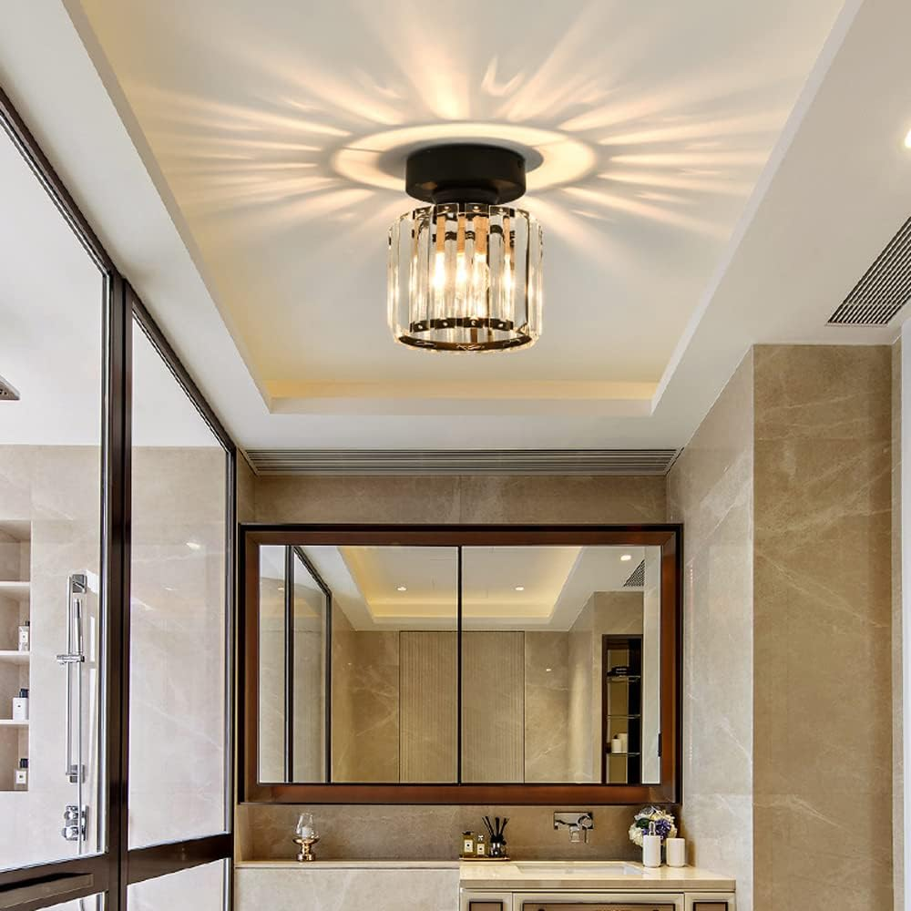 Elegant modern crystal ceiling light with beautiful shimmering accents, enhancing any room's decor.