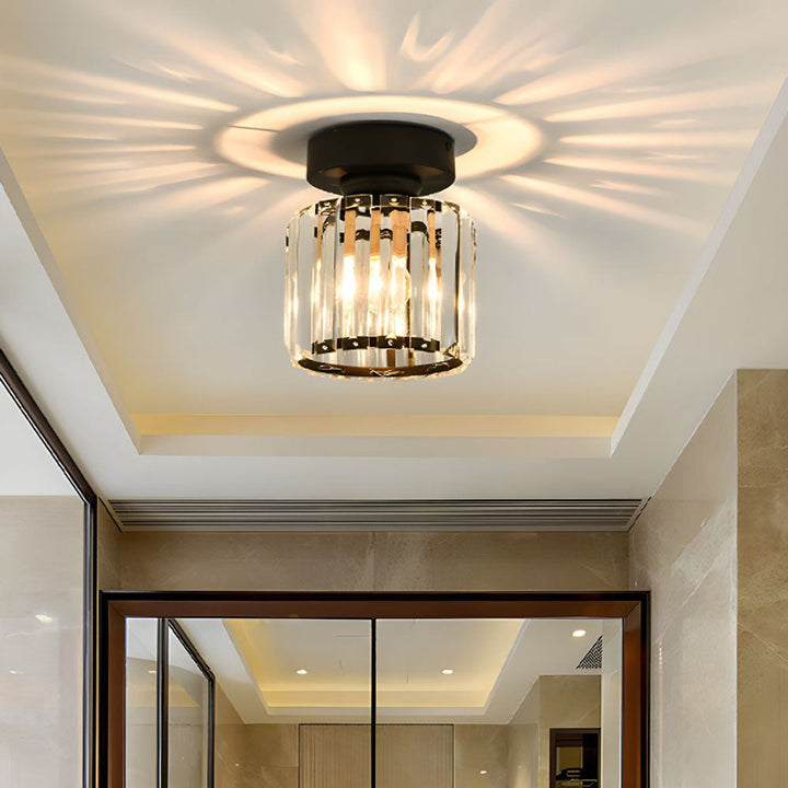 Shimmering crystal accent ceiling light, a modern elegant flush mount fixture for hallways.