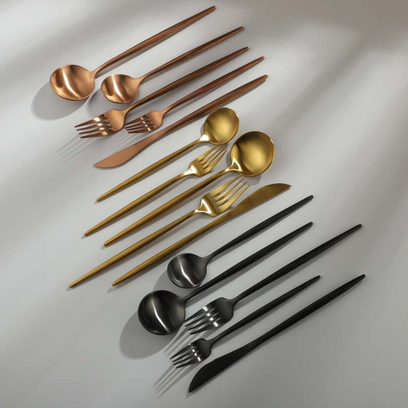 Modern home decor: minimalist flatware set with a sophisticated matte finish.