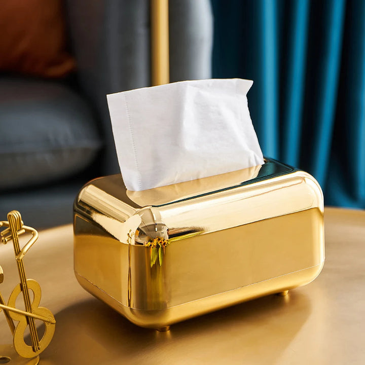 Elegant silver tissue box holder, a practical & stylish modern bathroom accessory.