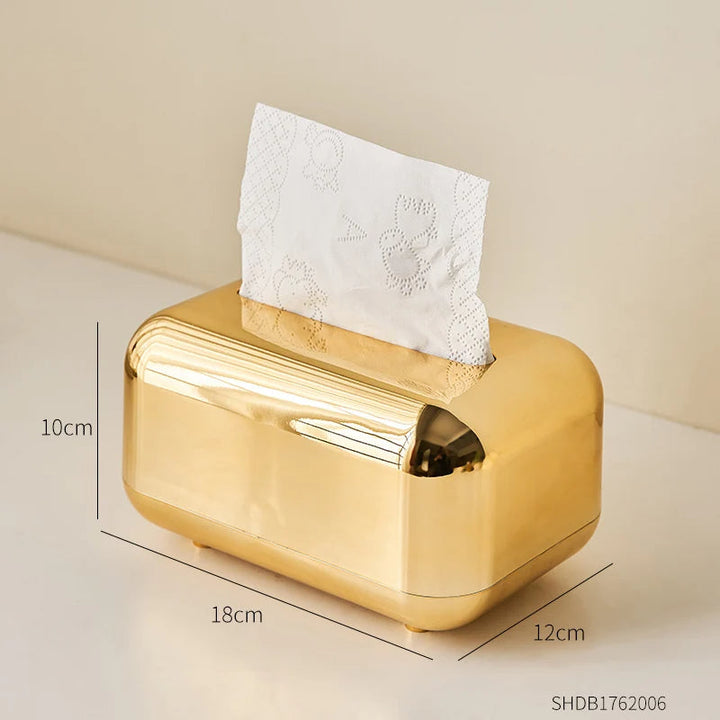 Silver finish tissue box holder, chic modern tabletop accessory for elegant home decor.