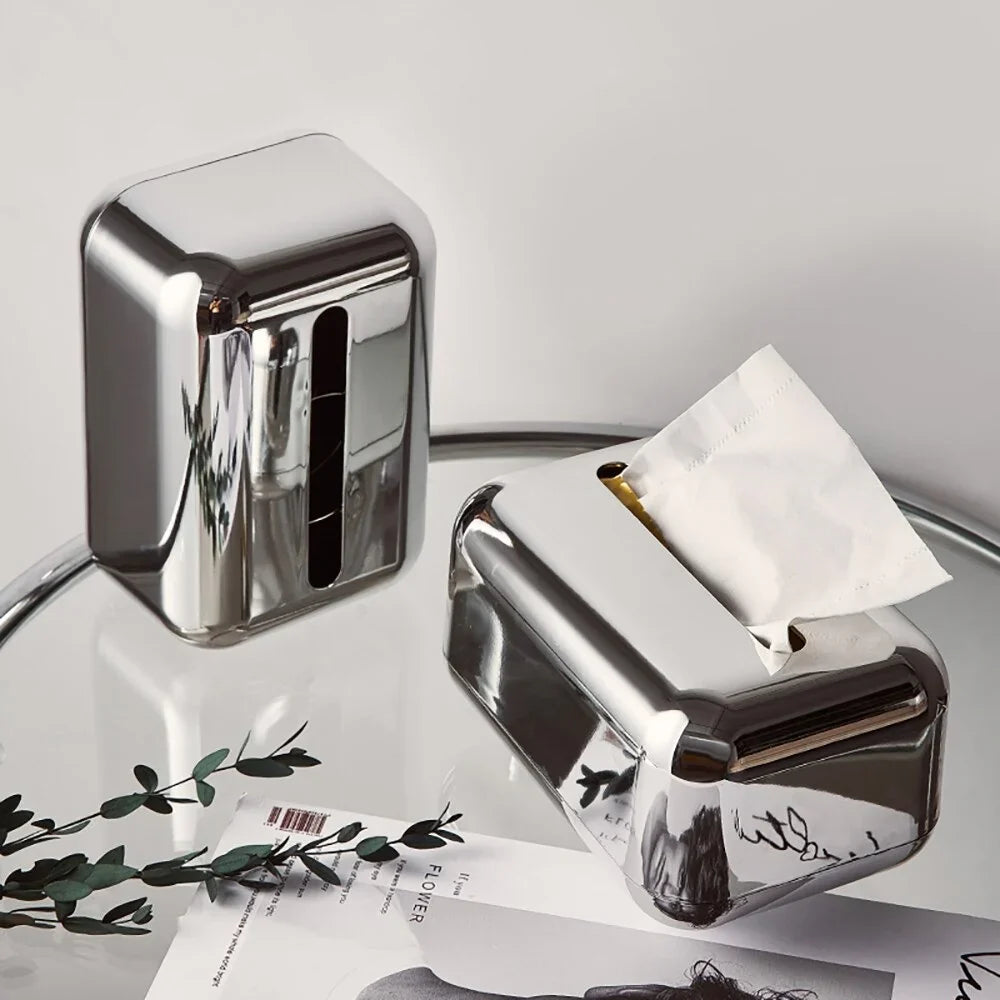 Elegant silver tissue box holder, a luxurious modern home decor accent.