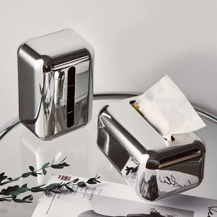 Elegant silver tissue box holder, a luxurious modern home decor accent.