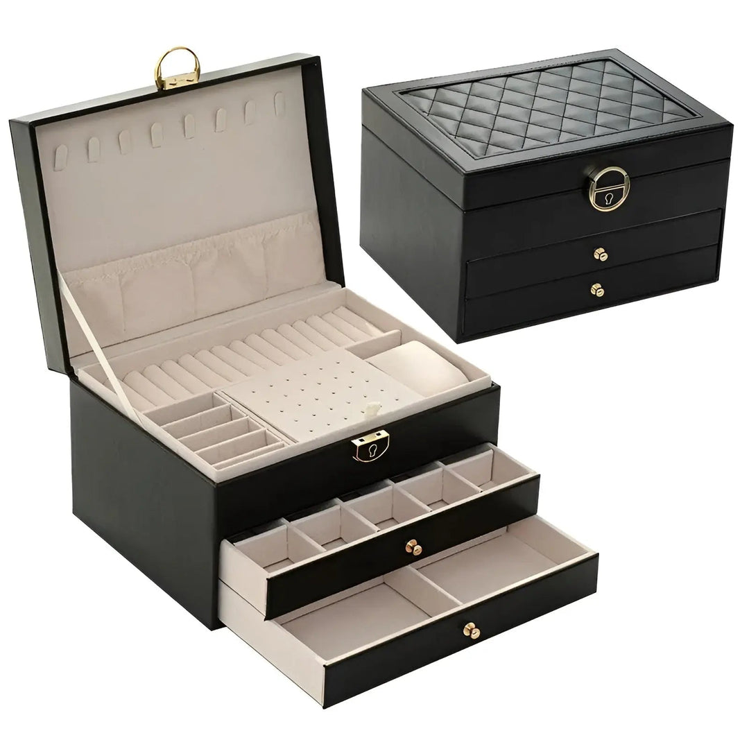 Luxe Meerlaagse Sieradendoos in high-quality PU leather, a stylish organizer for women's jewelry.