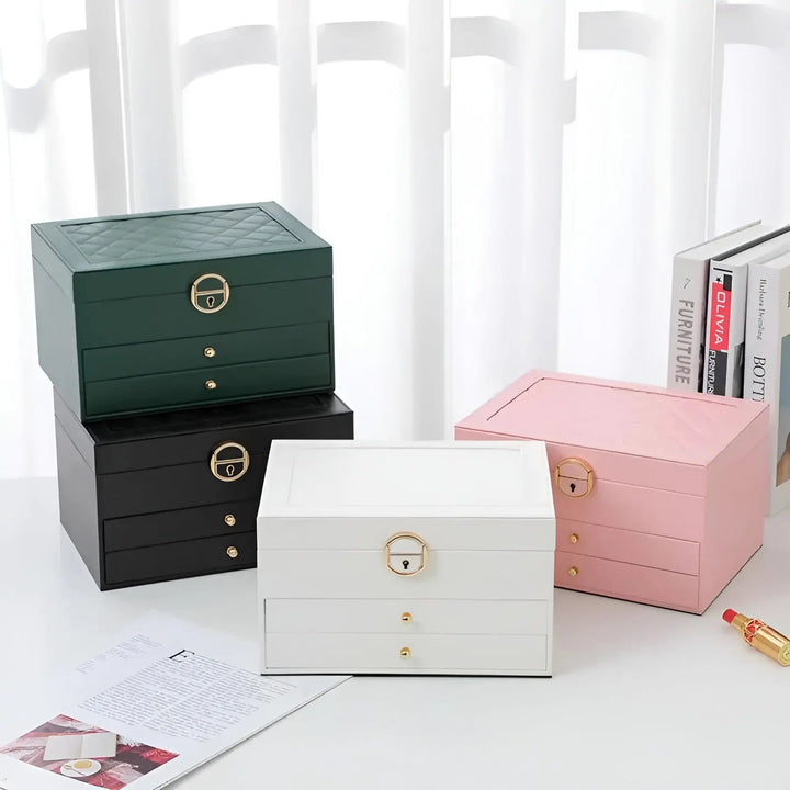 Women's multi-layered jewelry box, a luxury gift for organizing precious accessories.