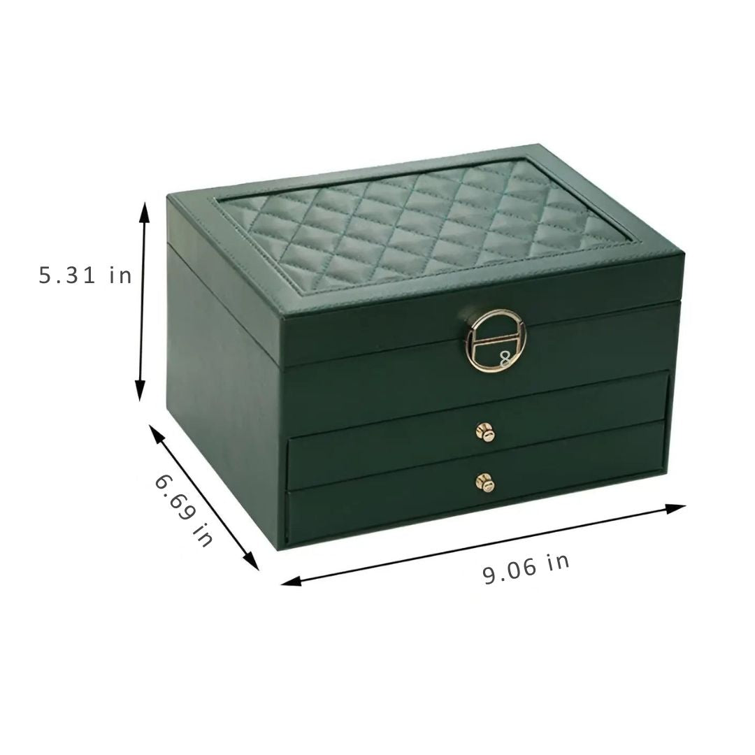 High-end multi-layered jewelry box in PU leather, offering luxurious and organized storage for women.