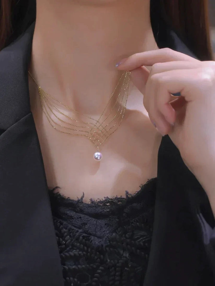 Beautiful multi-layered pearl necklace for women, a fashionable and elegant accessory for everyday or special events.