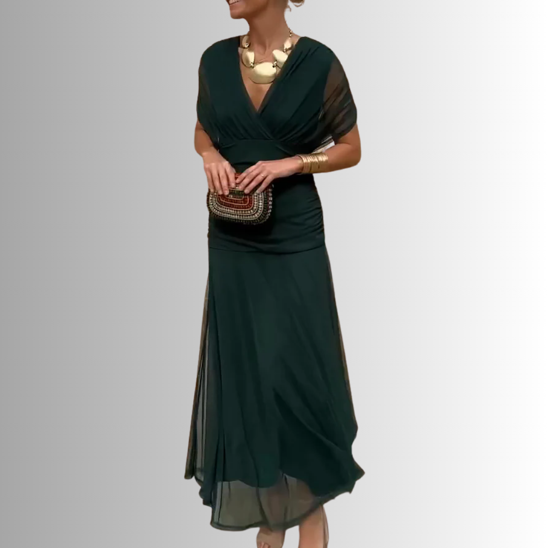 Floor-length off-shoulder evening maxi dress for women; sophisticated for formal parties.