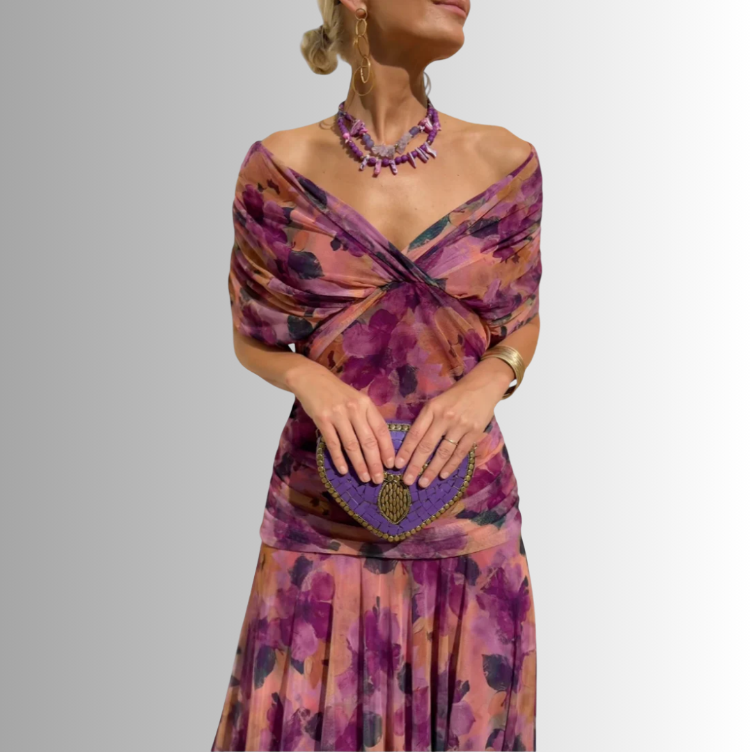 Elegant women's off-shoulder maxi dress, a sophisticated choice for evening parties & formal occasions.