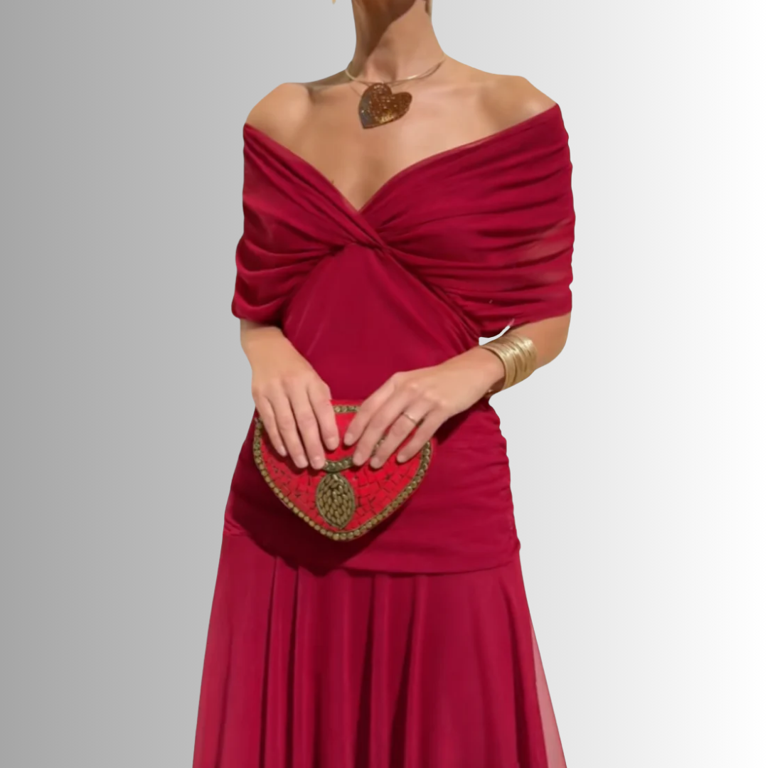 Stunning off-shoulder women's maxi dress for elegant evening parties & special occasions.