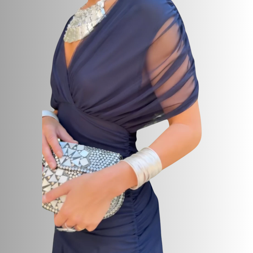 Beautiful women's off-shoulder floor-length evening maxi dress; ideal for formal events.