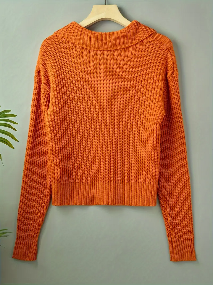 Soft knit women's oversized cardigan with wide collar, button-down front, fall essential.