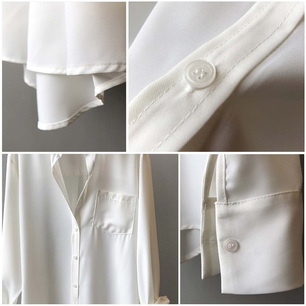 Flowing pastel blue long-sleeve blouse for women, an elegant and sophisticated top with a comfortable, relaxed fit.