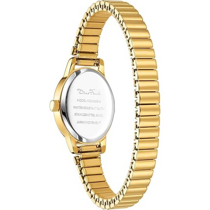 Versatile women's petite gold analog watch, Romy, suitable as an everyday elegant fashion accessory.