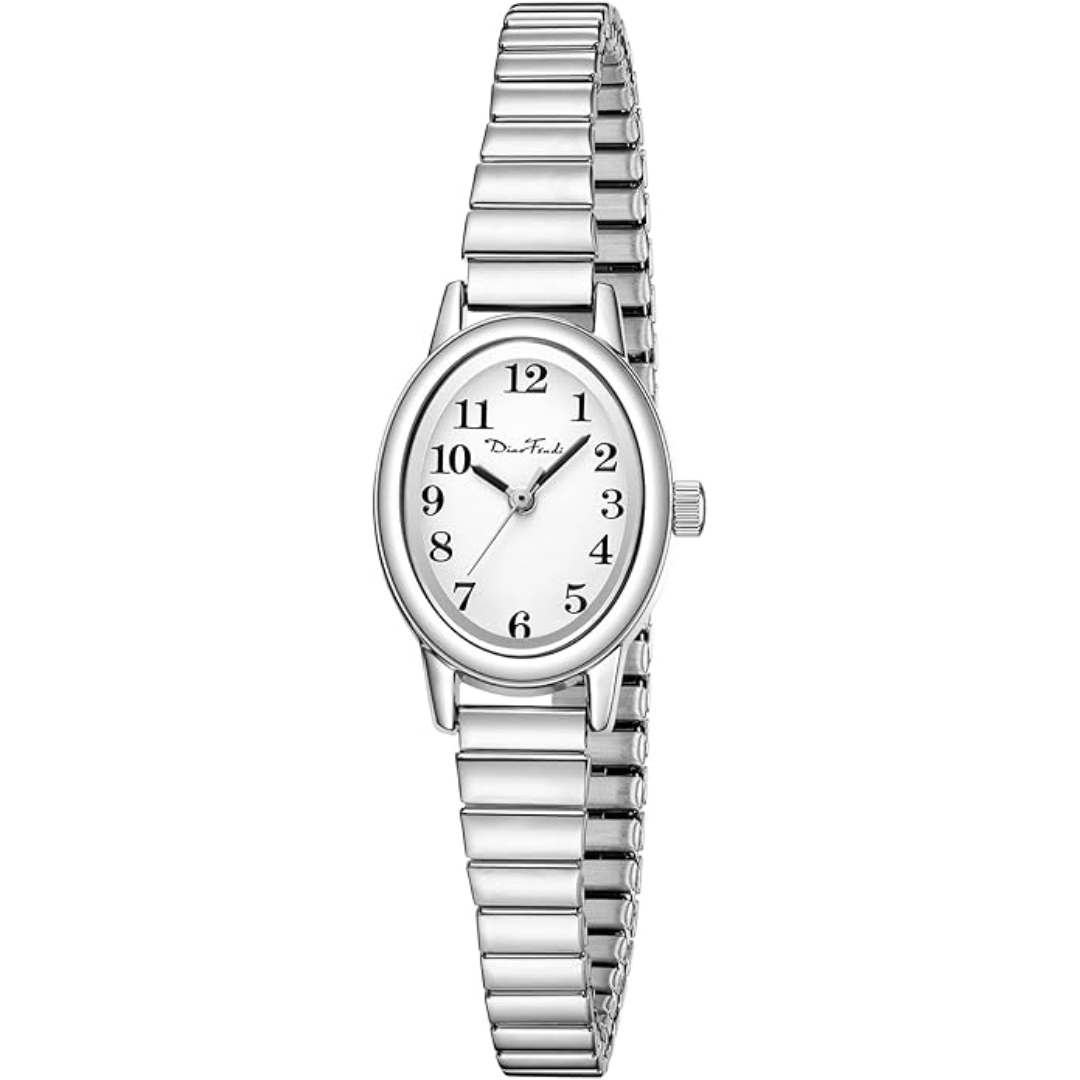 Close-up of a women's petite analog watch, Romy model, showcasing its elegant gold-tone and classic design.