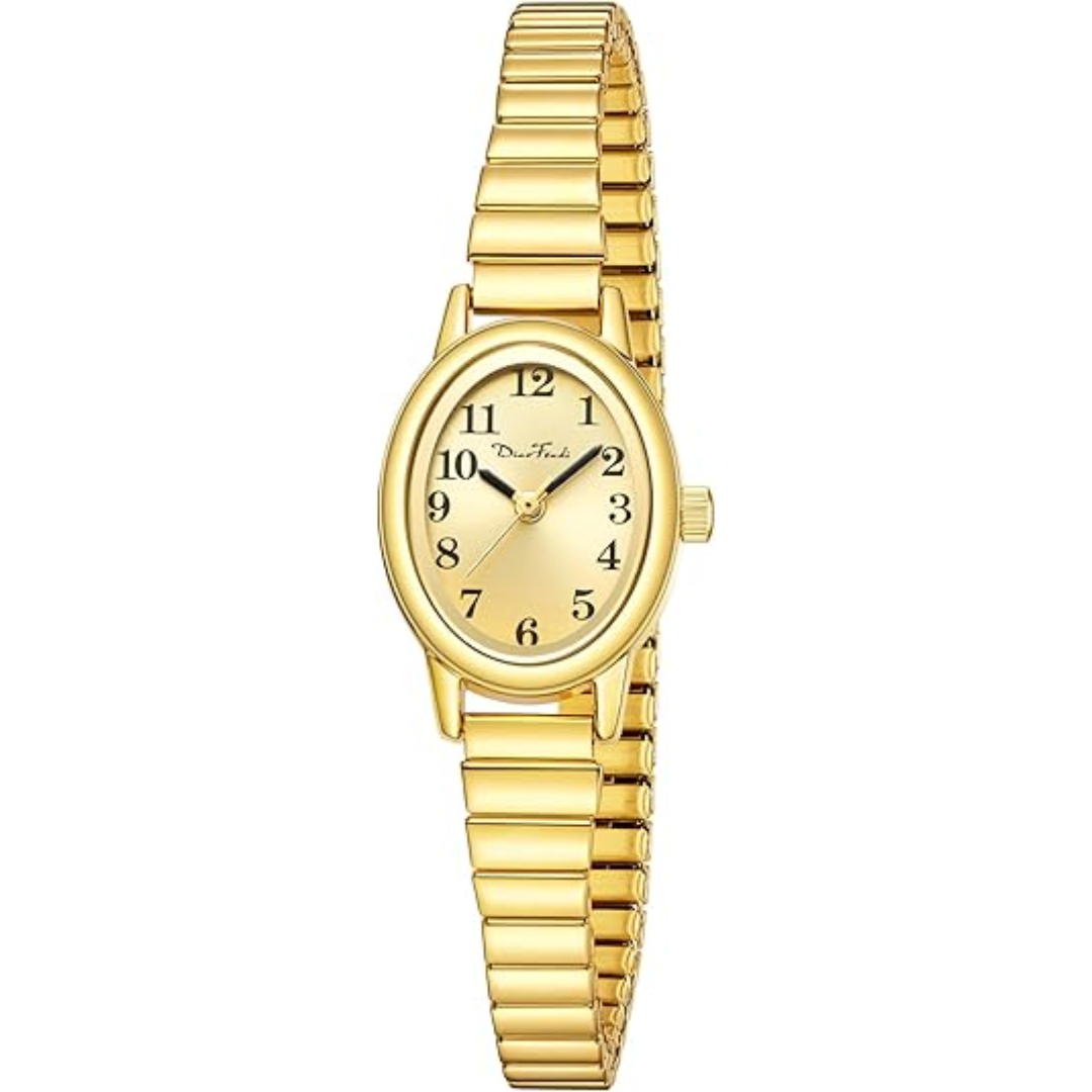 Gift for her: Elegant gold petite analog wrist watch, a classic fashion accessory for women.