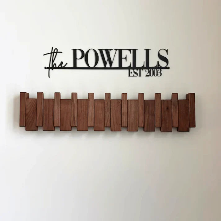 Wall mounted coat rack, piano design. Entryway organizer & home decor hook rack for coats & bags.