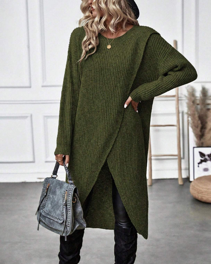 Everyday & office women's plain sweater dress, long sleeve, knee length, solid color.
