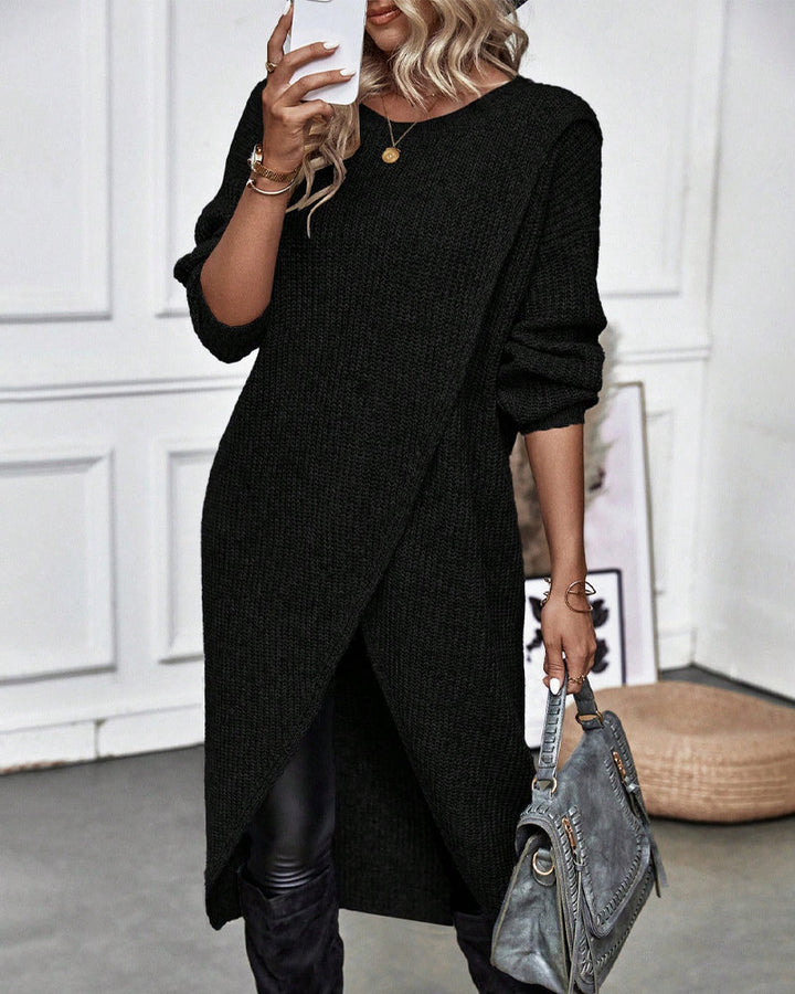 Elegant solid color women's sweater dress, a timeless piece for office and casual comfort.
