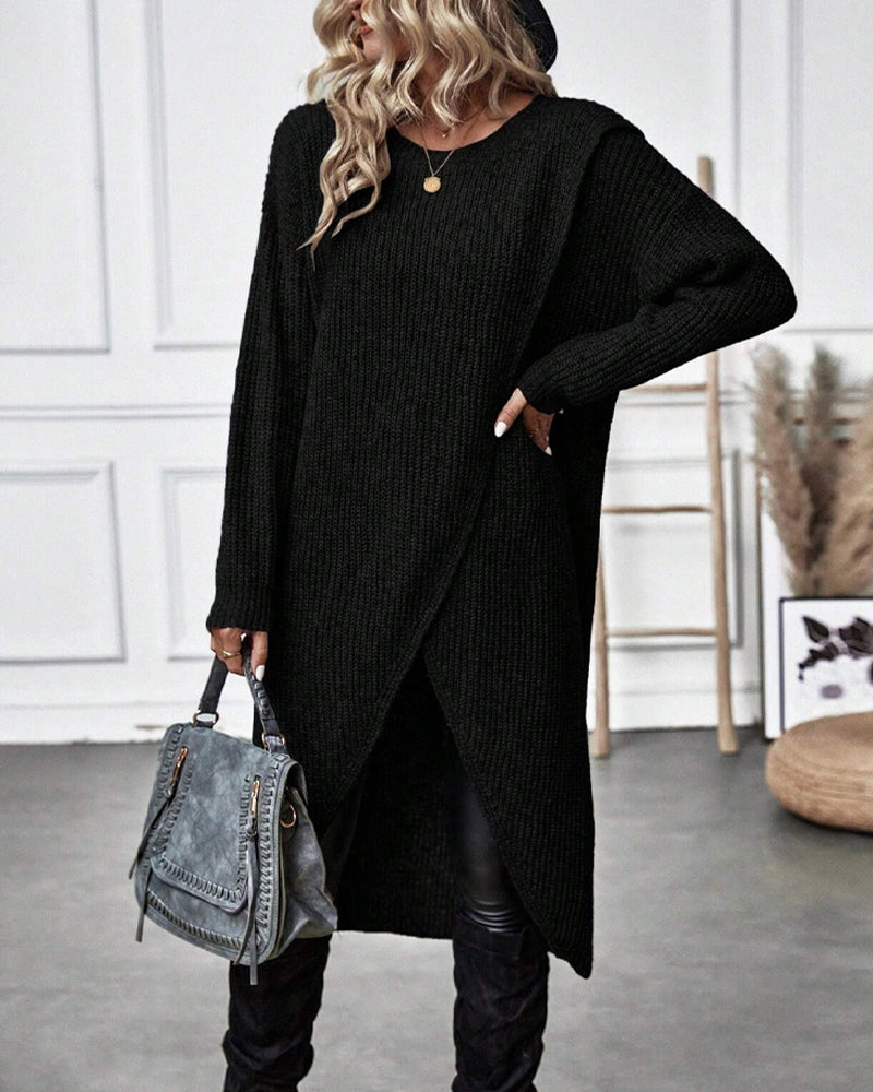 Modern casual women's plain sweater dress, long sleeve for comfort and autumn fashion.
