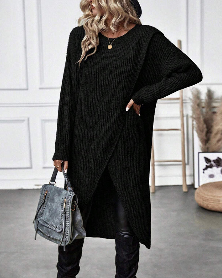 Modern casual women's plain sweater dress, long sleeve for comfort and autumn fashion.