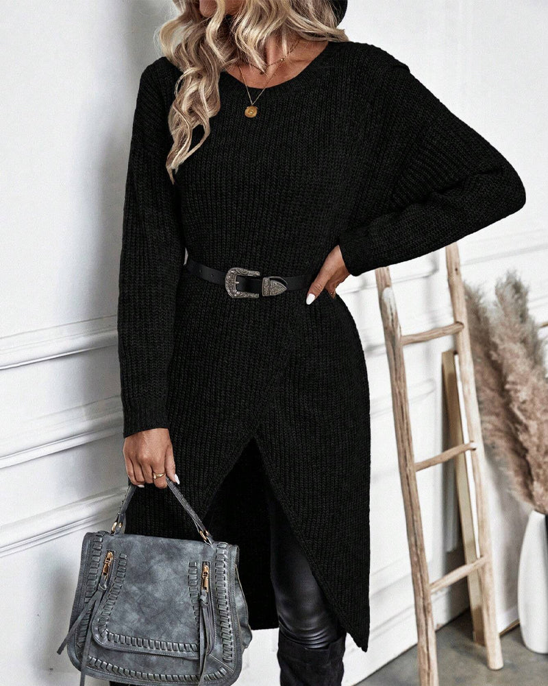 Versatile women's plain sweater dress, an essential for autumn, spring, and everyday style.