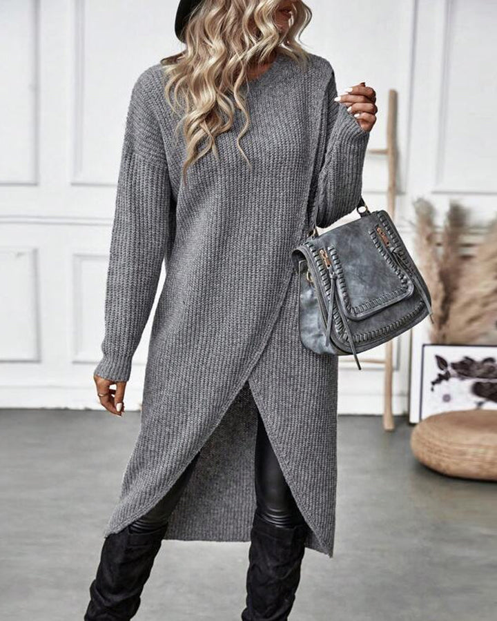 Versatile women's plain sweater dress, suitable for office or elegant casual outings.