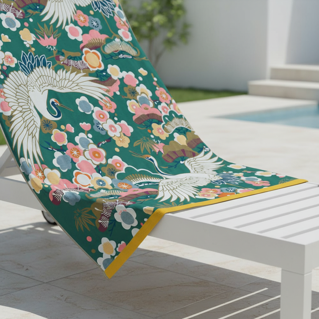Elegant quick-dry cotton bath towel with floral pattern, FlowerLuxe design, for home or travel use