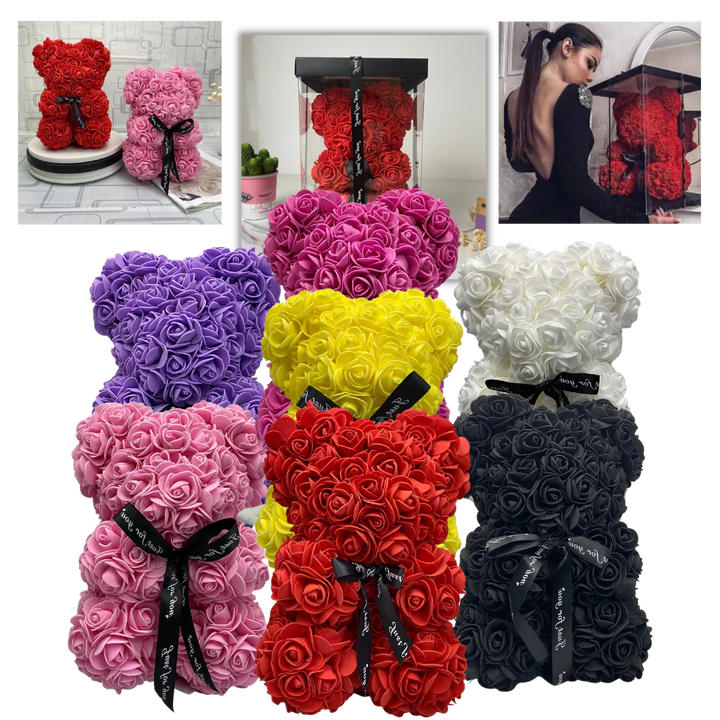 Romantic decorative rose teddy bear, an everlasting floral bear, a unique gift for any special occasion.