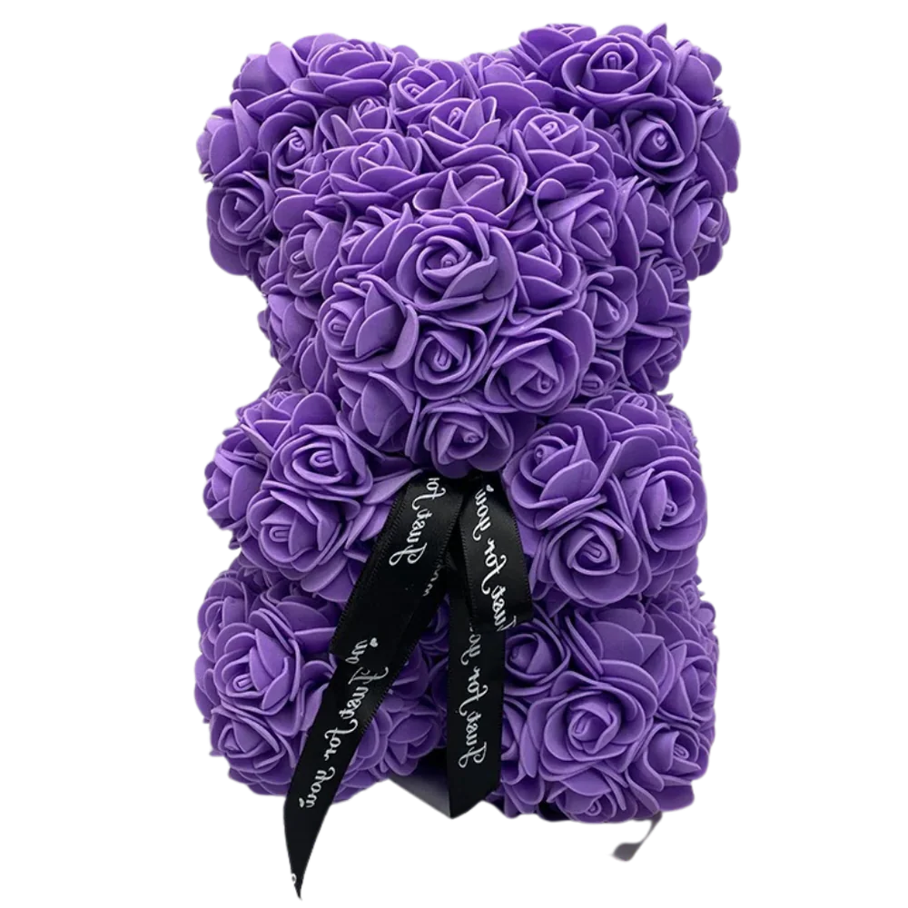 Romantic pink rose teddy bear, a unique everlasting flower bear gift for birthdays & loved ones.