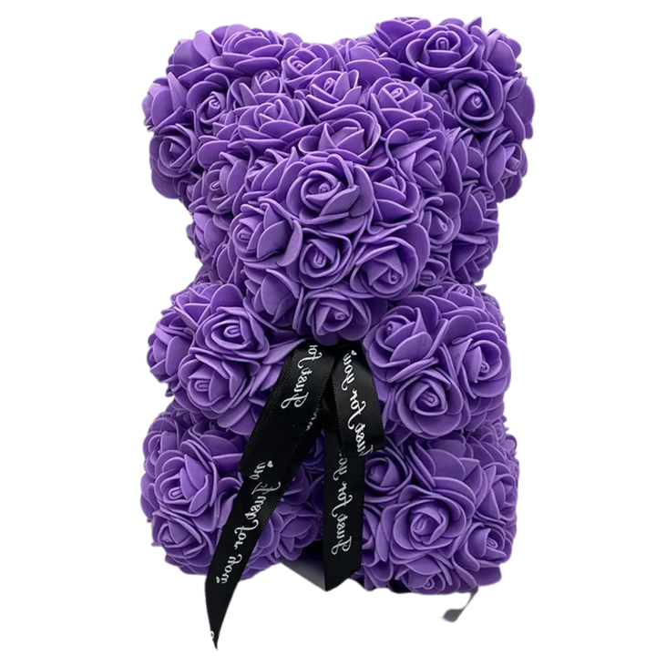Romantic pink rose teddy bear, a unique everlasting flower bear gift for birthdays & loved ones.