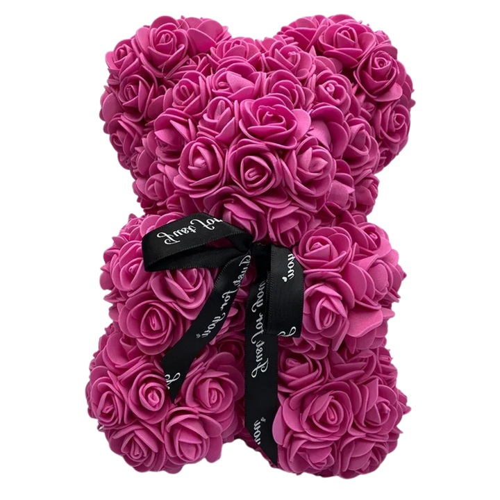 Decorative white rose teddy bear, an eternal floral home decor piece and thoughtful special occasion gift.