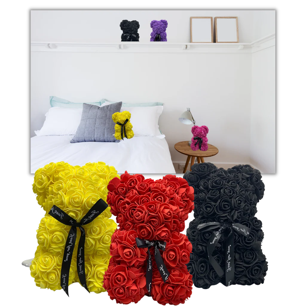 Stunning red rose teddy bear, an eternal flower bear symbolizing everlasting love, perfect for gifts.