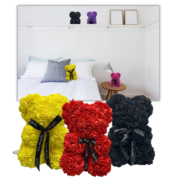 Stunning red rose teddy bear, an eternal flower bear symbolizing everlasting love, perfect for gifts.
