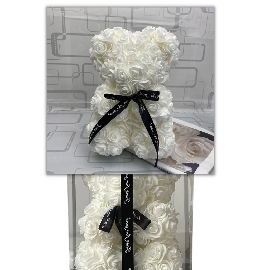 Elegant pink rose teddy bear gift, ideal for Valentine's Day, anniversaries, or as beautiful home decor.