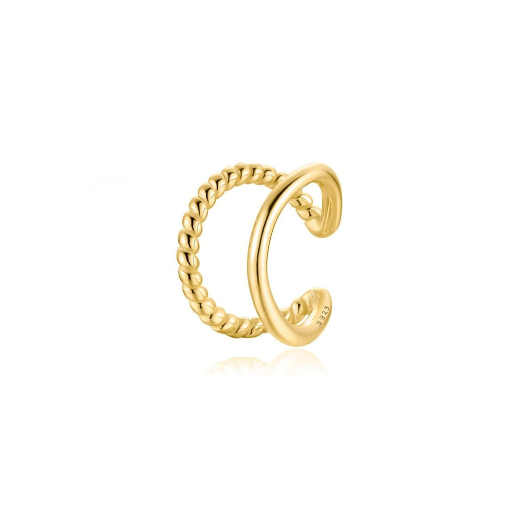 Elegant rolled line ear cuff for women, available in lustrous gold-plated or sterling silver, no piercing needed.