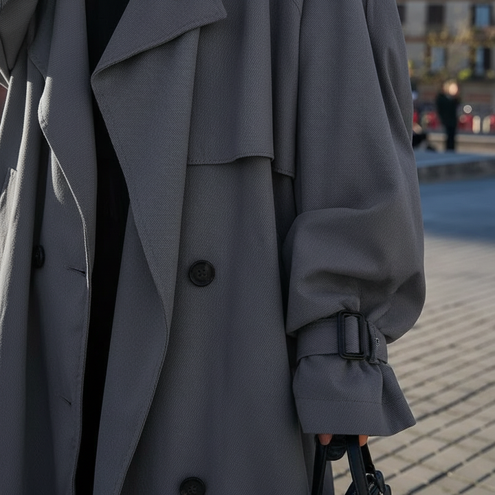 Fashionable Scarlett women's long trench coat, an oversized design for chic and versatile outerwear.