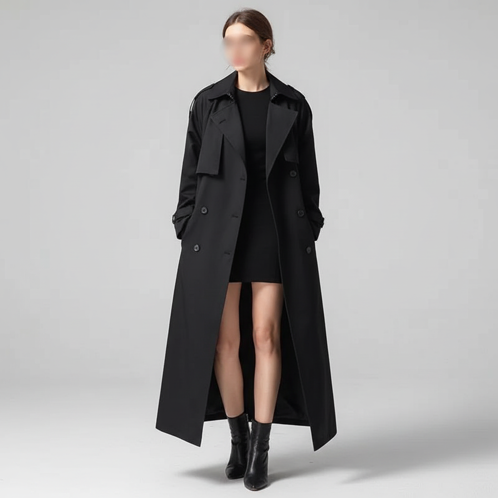 Versatile Scarlett oversized long trench coat, a must-have elegant outerwear for women's autumn and winter collections.